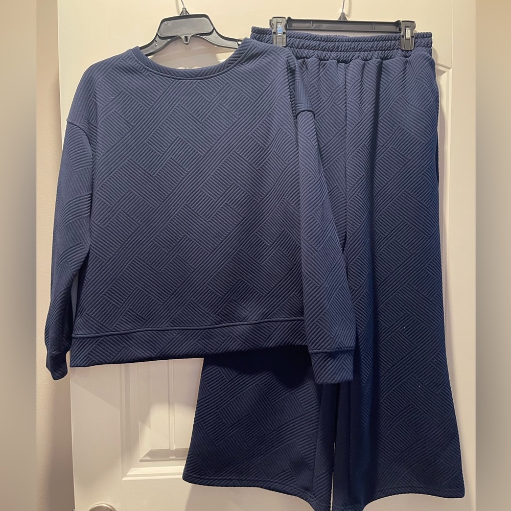 Textured Navy Two-Piece Set
